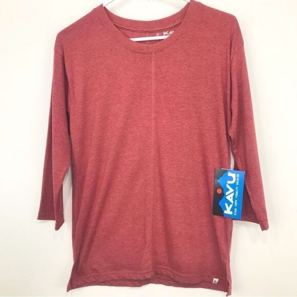 Kavu SALMA Red Rust 3/4 Sleeve Performance Athleisure Pullover T Shirt NEW - Picture 1 of 16